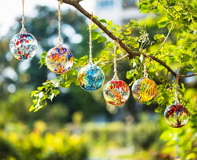 4” Tree of Life Witch Balls, Gazing Balls Hanging Friendship Balls, Hand-Blown Glass Christmas Ornament for Window Outdoor Home Decor, Garden Decoration, Gifts for Women (Muticolor)
