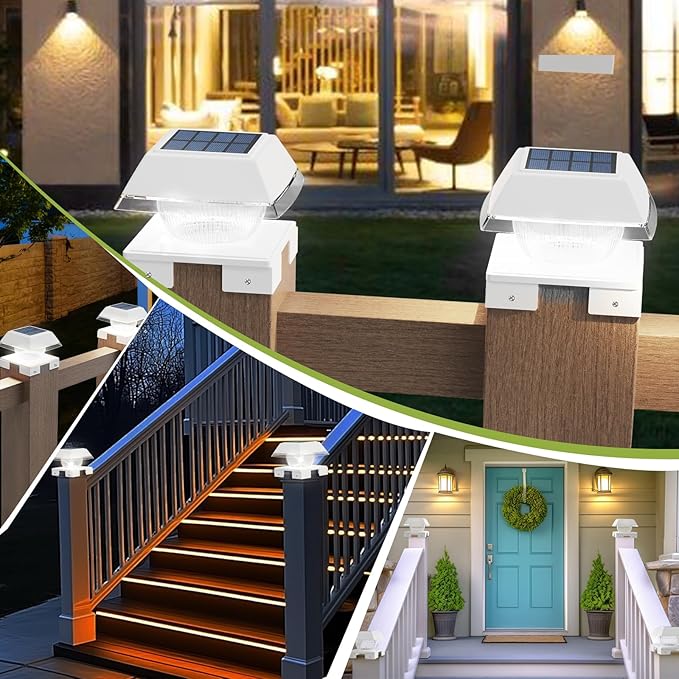 INDARUN Solar Post Lights Outdoor Waterproof, 2 Colors Modes, 120 Lumen, Solar Fence Deck Post Lights for 4x4 Post Caps - 4x4 5x5 6x6 Wood Posts/4x4 Vinyl Posts, for Front Porch, Paito, Backyard Decor