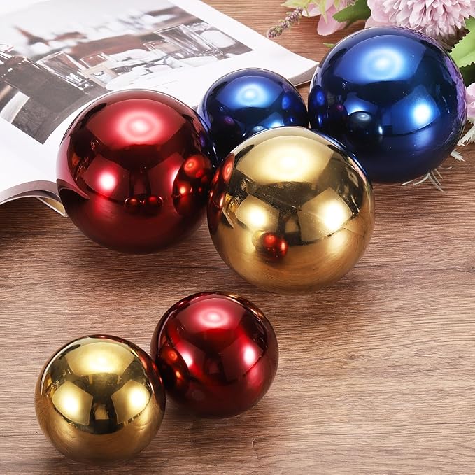 uxcell 2 Pcs Gazing Globe Decor Ball 3.5 Inch 90mm Reflective Garden Sphere Hollow Ball, Seamless Stainless Steel Gazing Ball, Smooth Mirror Globe for Garden Home Decor, Gold Tone