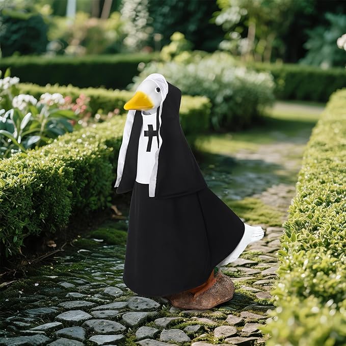 Talltalk Halloween Nun Goose Outfit Clothes for 23" High Cement or Plastic Goose Lawn Clothing Porch Garden Costume for Porch Yard Lawn Patio Outdoor Statue Art