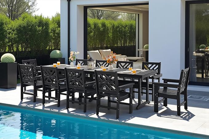 12 Piece HDPE Outdoor Dining Set for 10, Patio HDPE Furniture Set with 2 Table and Umbrella Hole, Outdoor Table and Chairs for Garden, Poolside, Backyard, Deck