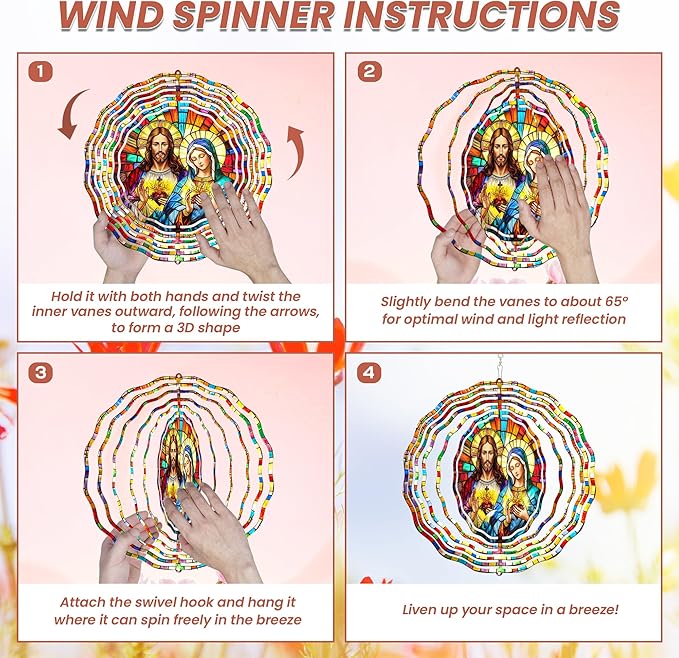 FLAGWIX Christmas Sacred Heart Wind Spinners Outdoor - 3D Stainless Steel Metal Wind Spinners 12 in - Christian Gifts for Women Faith, Virgen De Guadalupe Gift Ideas, Religious Gifts for Mom Grandma
