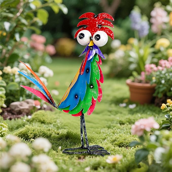 Natelf Outdoor Wacky Metal Rooster Yard Statue Decoration Roosters Decor Garden Statues Chicken Figurine Outside Decorations for Courtyard