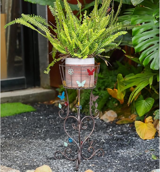 2 Pack Metal Plant Stands, 25āH Wrought Iron Tall Plant Stand, Heavy Duty Vintage Flower Pot Stand Holders, Corner Decorative Potted Planter Display Rack for Indoor Outdoor Garden Patio Lawn