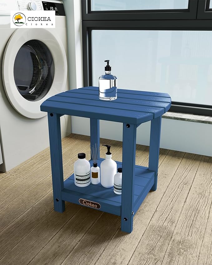 Ciokea Adirondack Outdoor Side Table 2 Pack, 2-Tier Sturdy Patio End Table Weather Resistant for Patio, Pool, Porch, Navy Blue