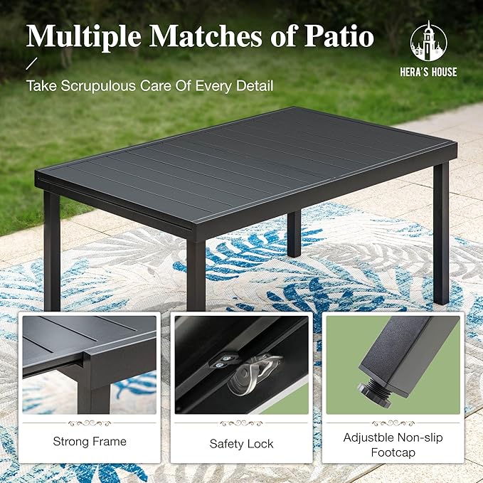 HERA'S HOUSE 9 Pieces Patio Dining Sets for 8, Outdoor PE Rattan Chairs and Extendable Metal Dining Table with 1.57" Umbrella Hole, Modern Outdoor Dining Table Set for Deck, Balcony, Backyard, Garden