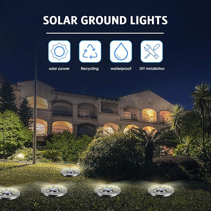 Solar Ground Lights 16Pack, Garden Solar Outdoor Waterproof Pathway Bright In-Ground Lights Outdoor Lighting Decor for Lawn, Patio, Yard, Driveway,Walkway Warm Light