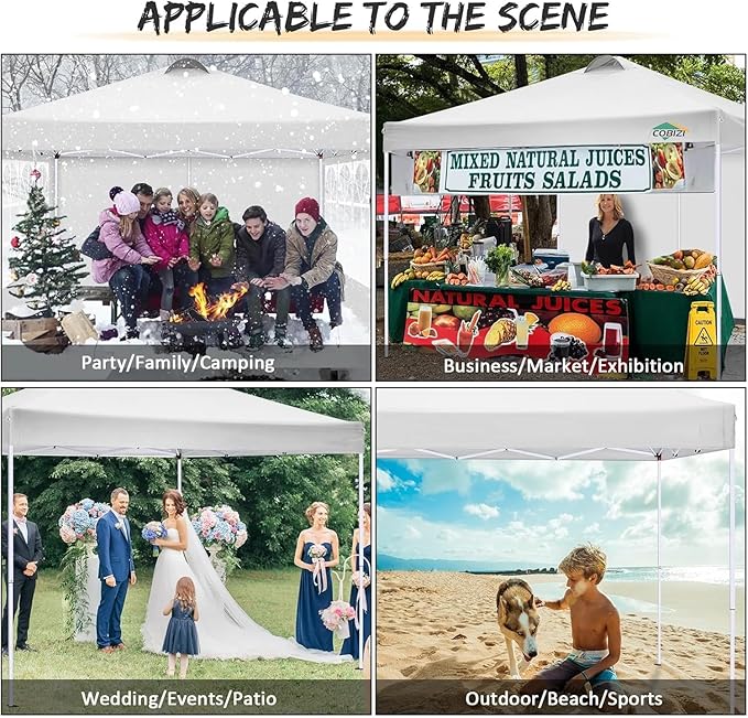 COBlZI 10x10 Pop Up Canopy Tent with 4 Removable Sidewalls,Waterproof Commercial Easy up Adjustable Gazebo with Air Vent, 4 Sandbags,4 Stakes & 8 Ropes(Tents for Party/Exhibition,White