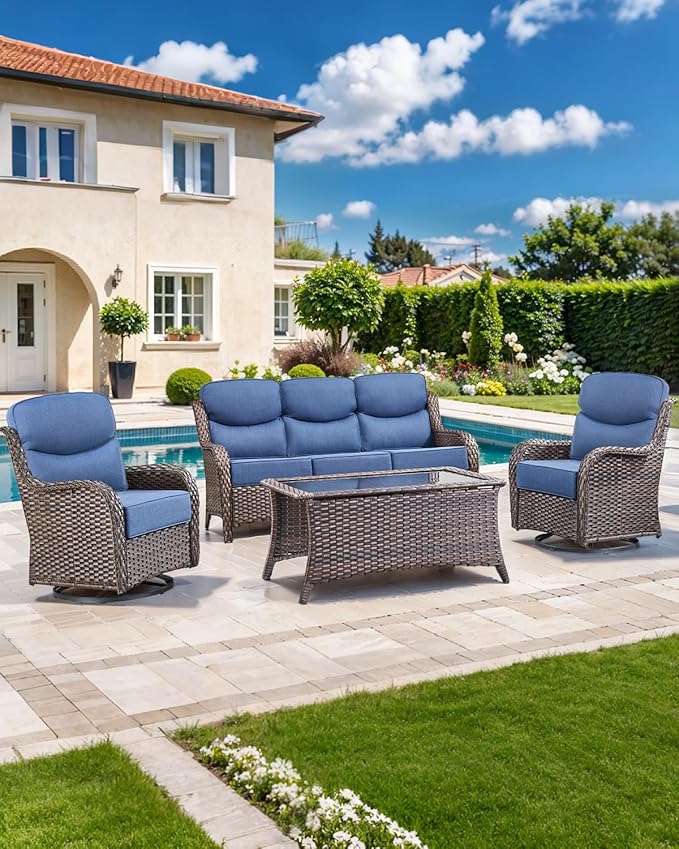 Luxury 22x24/22x25 6-Inch Smile Outdoor Cushions - 1 Set Deep Seat Water-Repellent Patio Furniture Replacement Cushion for Wicker Rattan Wood Metal Chair Rocker Loveseat Sofa - Navy Blue