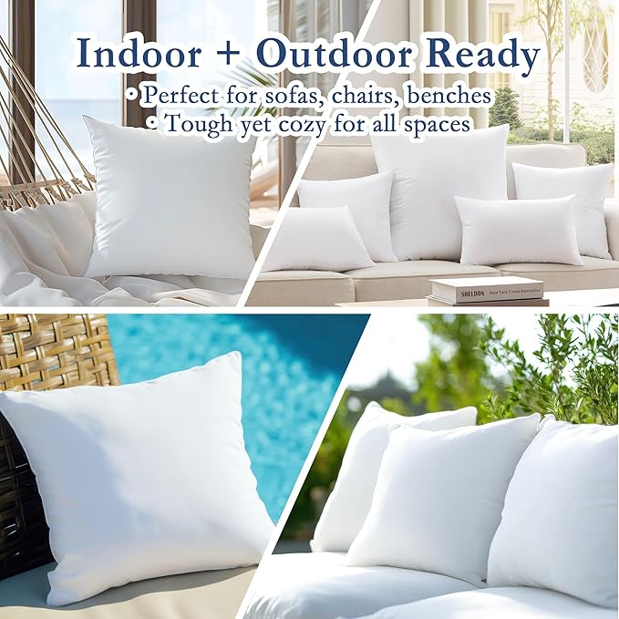 puredown® 16x16 Outdoor Pillow Inserts, Set of 2, Fluffy Soft Waterproof Down Alternative Square Form Sham Stuffer for Porch Swing Sofa Couch Cushion Patio Furniture