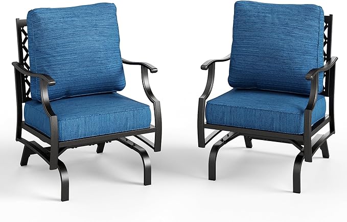 Patio Chairs Set of 2, High Back Outdoor Patio Metal Chairs with 5.75" Thick Cushions for Bistro Balcony Porch Deck and Yard, Peacock Blue