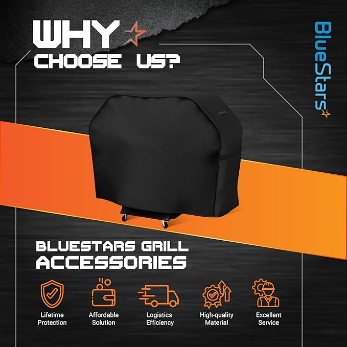 BlueStars 52 inch Grill Cover – Heavy‑Duty Waterproof 600D BBQ Cover for Outdoor Gas Grills, Compatible with Genesis, Weber, Char‑Broil & Nexgrill Models, UV & Rip‑Resistant, Black