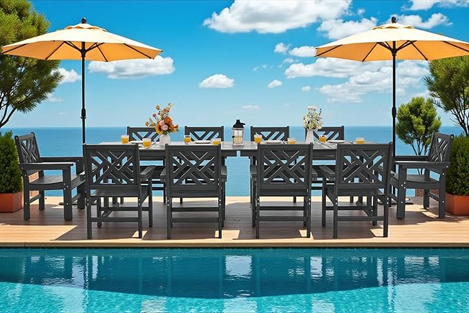 12 Piece HDPE Outdoor Dining Set for 10, Patio Dining Furniture Set with 2 Table and Umbrella Hole, Outdoor Table and Chairs for Garden, Poolside, Backyard, Deck