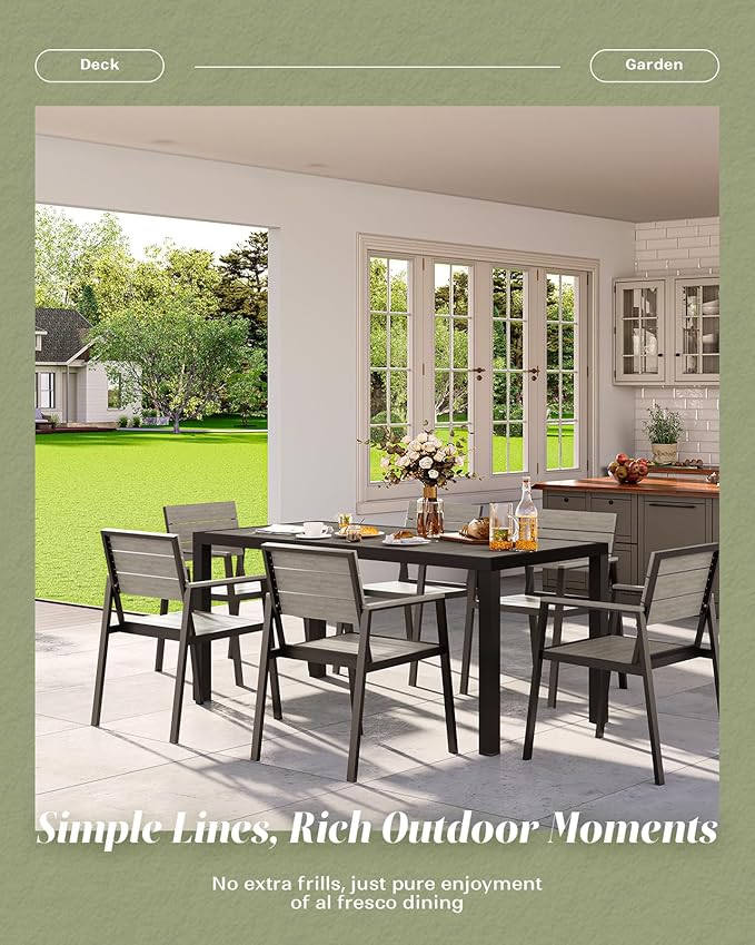 Outdoor Dining Set, Patio Table and Chairs of 4, Aluminum Outdoor Furniture Set with Umbrella Hole, HDPS Patio Dining Table Set for 4 (Gray)