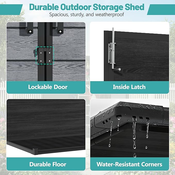 Outdoor Storage Shed, 56.8 Cu.Ft Resin Shed, 4.6 x 5.6 FT Waterproof Garden Tool Shed with Double Doors & Adjustable Shelves, Backyard Storage Cabinet for Tools, Bikes & Patio Furniture (Darkgray)