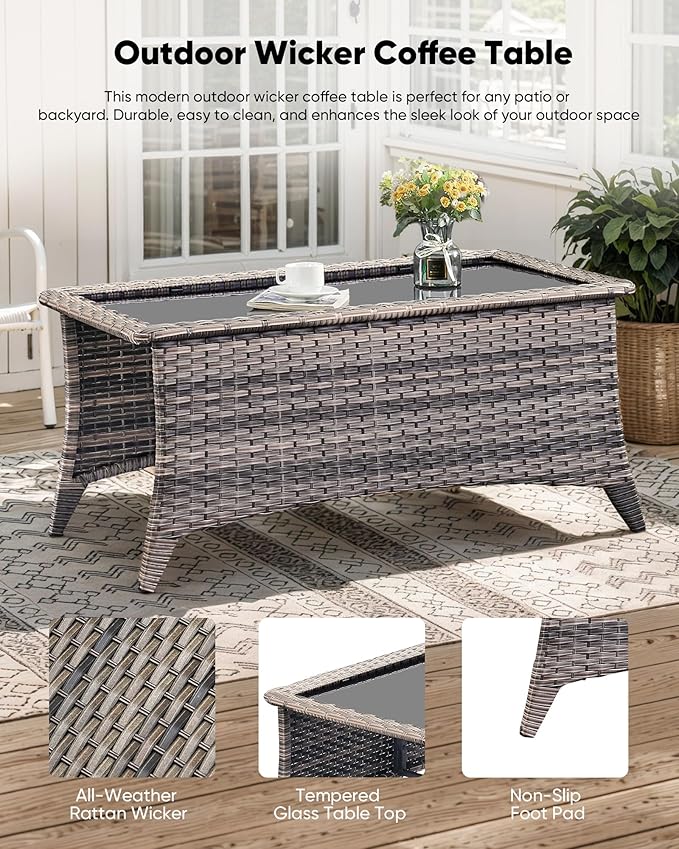 7-Piece Outdoor Wicker Patio Furniture Set with Swivel Glider Chairs,Loveseat, Coffee Table & Ottomans 5” Olefin Cushions Ergonomic Neck-Lumbar Backrest All-Weather Rattan for Garden, Deck, Porch