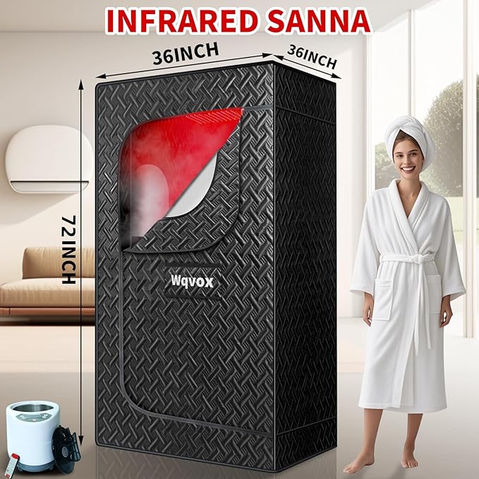 Portable Infrared Sauna for Home, Indoor Sauna Infrared with Red Light Therapy, Includes 660 & 850nm Red Light Therapy Lamp, 3L Steamer, Upgraded Chair and Mat, 72'x 36'x 36', Black