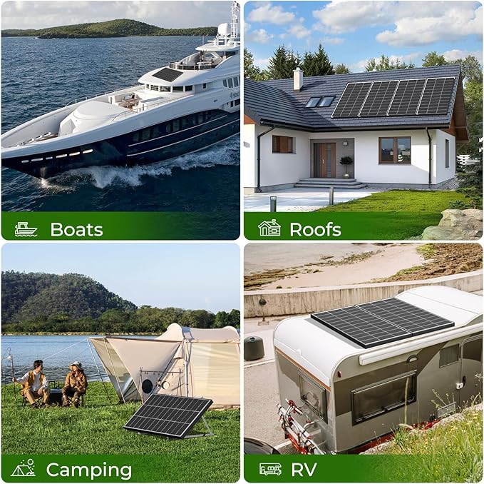 Bifacial 200 Watt Solar Panel 2Pack 18BB Monocrystalline Cell High-Efficiency Module PV Power Charger Solar Panels for Homes Camping RV Battery Boat Caravan and Other Off-Grid Applications