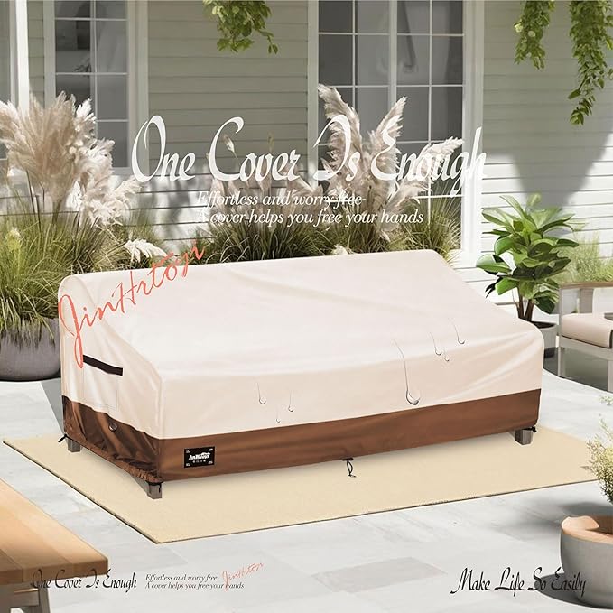 3-seater Outdoor Couch Cover,79"Wx38"Dx35"H Inches Patio Sofa Cover,100% Waterproof Heavy Duty Patio Furniture Covers,Beige&Brown