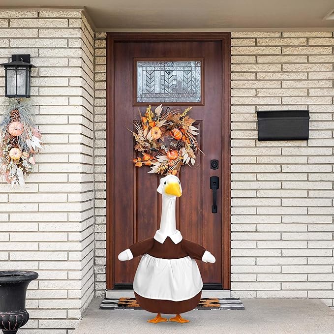 Pilgrim Porch Goose Outfits Fall Lawn Porch Goose Clothes, Fits 23" Cement Plastic Goose Statue for Autumn Thanksgiving Outdoor Garden Yard Patio Statue Art Decor