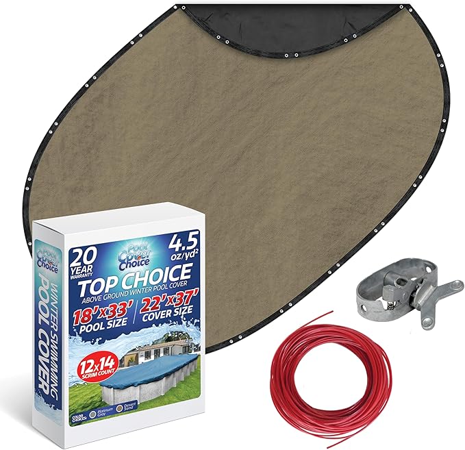 Winter Swimming Pool Cover for 18 ft x 33 ft Aboveground Oval Pool Size, Top Choice Series, Solid Material, Color - Desert Sand, Pool Cover Choice 601833-4CHOICE