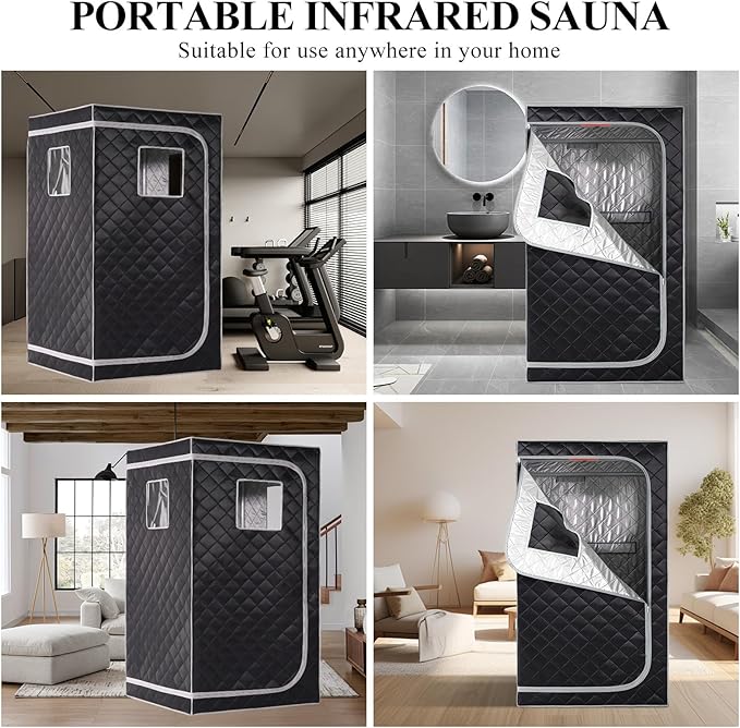 Smartmak Portable Infrared Sauna Box for Home with 660nm Red Light Therapy Lamp, Full Body Dry Sauna Tent, Personal Saunas with 6 Heaters, Heated Foot Pad, Foldable Chair for Body Recovery, BlackGrey