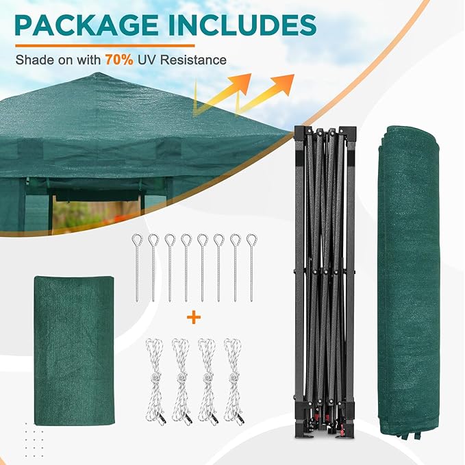 EAGLE PEAK 10x10 Walk in Shade Cloth Cover Greenhouse Instant Pop up Portable Gardening Green House with Mesh Cover, Roll up Doors, Green