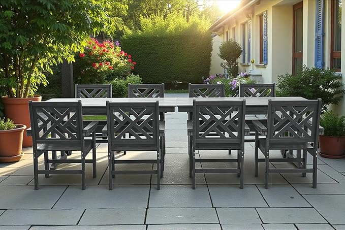10 Piece HDPE Outdoor Dining Set for 8, Patio Dining Furniture Set with 2 Table and Umbrella Hole, Outdoor Table and Chairs for Garden, Poolside, Backyard, Deck