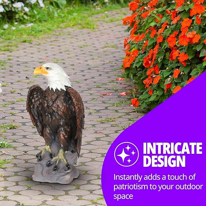 Large Garden Statue Standing Eagle Garden Sculpture, Majestic Hand Drawn Bald Eagle Decoration Flight of Freedom American Bald Eagle Yard Statue, Lawn and Courtyard Outdoor Decoration 13 x 24.4 Inch