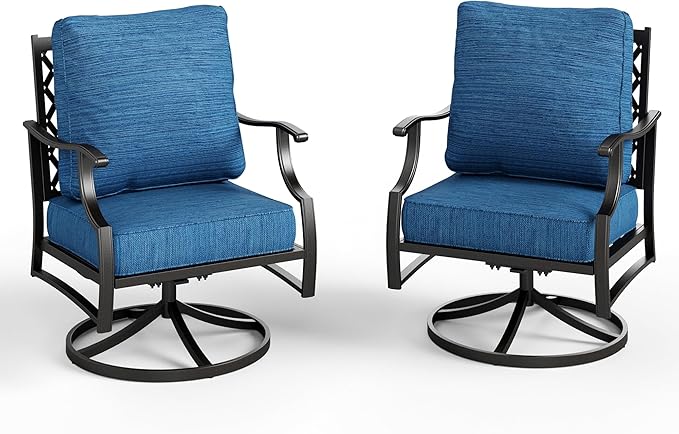 Swivel Patio Chairs Set of 2, High Back Outdoor Swivel Patio Metal Chairs with 5.75" Thick Cushions for Bistro Balcony Porch Deck and Yard, Peacock Blue