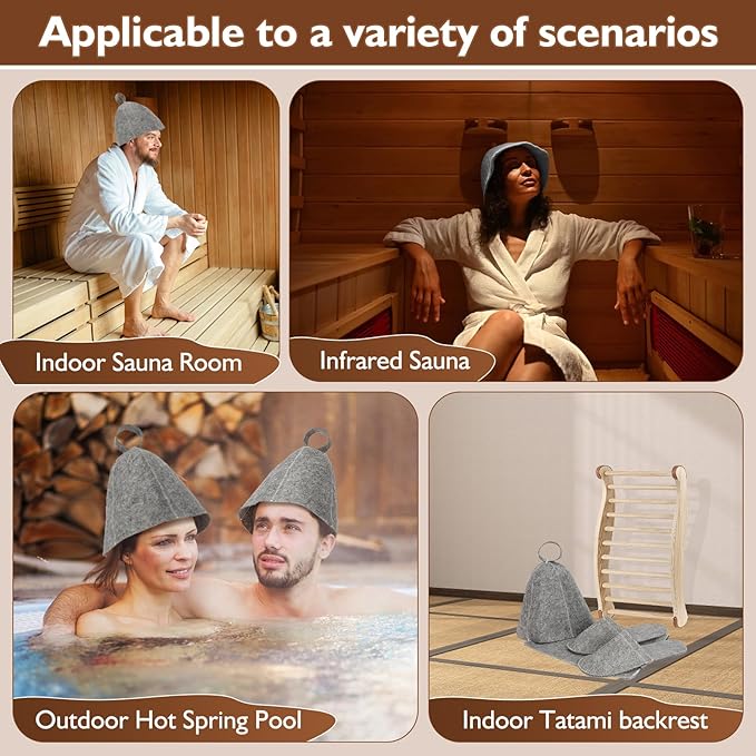 Sauna Backrest Sauna Accessories Wooden Slip-Resistant Non-Toxic Comfortable S-Shape Design Sauna Chair - Sauna Accessories with Felt Sauna Hat, Seat Pad and Slippers for Any Barrel or Infrared Sauna
