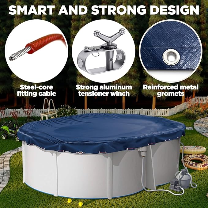 16 x 25 ft Oval Pool Covers for Above Ground Pools, Oval Winter Pool Cover, Swimming Pool Cover, Keeps Out Debris, Cold and UV Resistant, Supreme Mesh, Navy Blue
