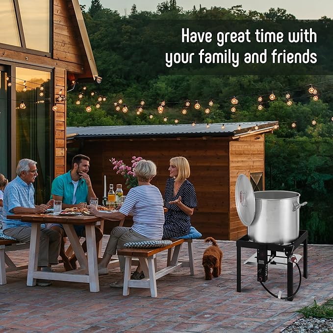 100 QT Seafood Boil Pot Stock Pot and 10,0000 BTU Propane Stove,Aluminum Seafood Boiling Kit with Strainer Basket,Heavy Duty Propane Burner For Outdoor Cooking Seafood Shrimp Crawfish Boiling