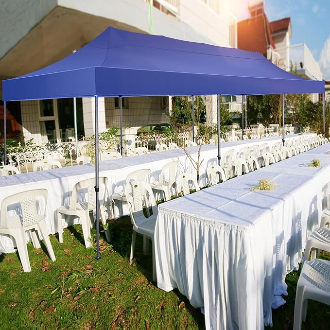 COBIZI 10x30 Pop up Canopy Tent 10x30 Canopy with Sidewall Waterproof Heavy Duty Commercial for Parties Outdoor Garden Gazebo Tent, Carry Bag with Wheel(10x30ft with Sidewalls,Dark Blue)