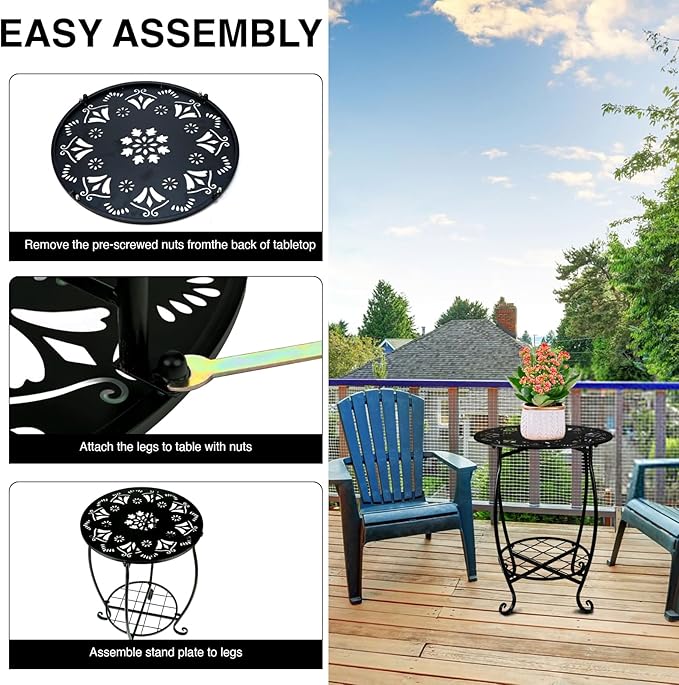 Metal Side Table, 18inch Round Side End Table, Outdoor Side Table Patio Bistro Table, Weather Resistant Portable Outdoor and Indoor End Table Drink Table for Garden Balcony Yard, 25" Height