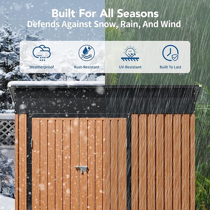 8x4 Ft Outdoor Metal Shed, Storage Shed with Triple Lockable Doors, Front & Side Door for Easy Access, Large Garden Tool Shed for Backyard, Patio, Lawn & Utility Storage