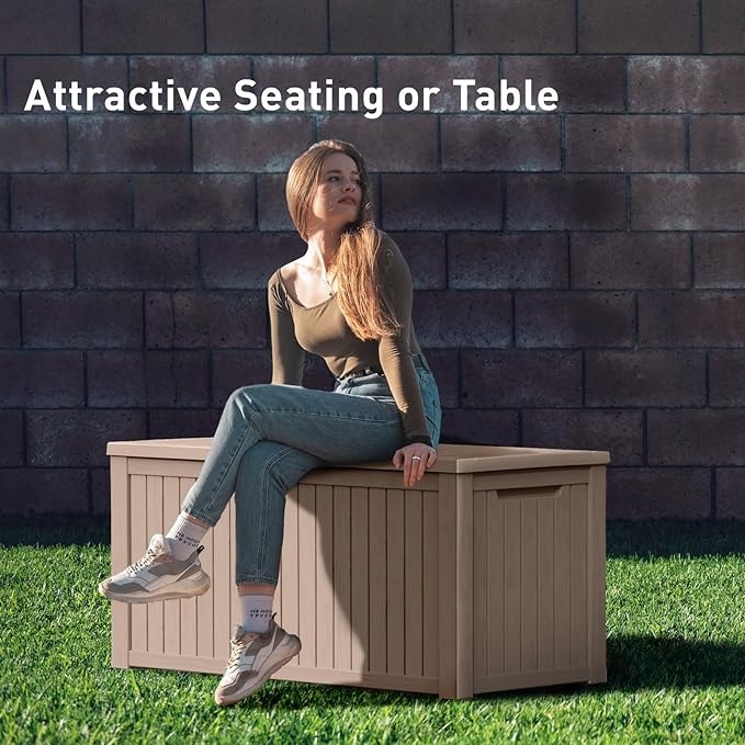 DRATO 200 Gallon Deck Box, Waterproof Resin Large Outdoor Storgae Box for Patio Furniture, Patio Cushions, Gardening Tools, Pool Supplies, Lockable