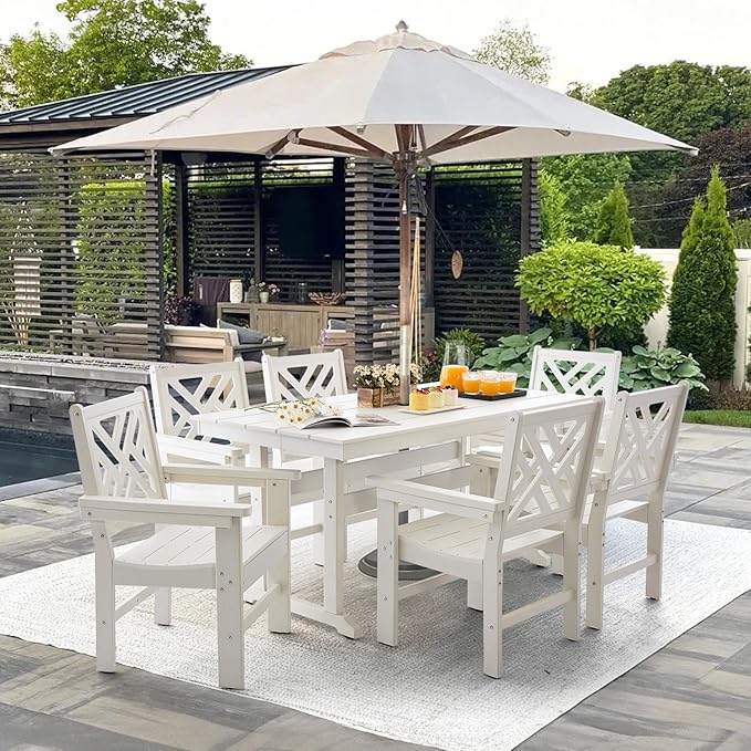 10 Piece HDPE Outdoor Dining Set for 8, Patio Dining Furniture Set with 2 Table and Umbrella Hole, Outdoor Table and Chairs for Garden, Poolside, Backyard, Deck