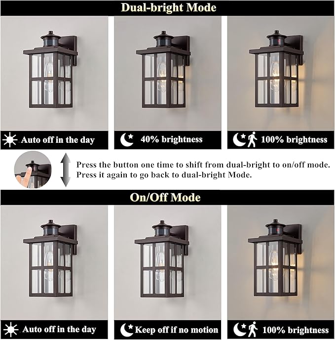 MICSIU Outdoor Porch Lights Motion Sensor 2 Pack, Bronze Dusk to Dawn Exterior Lighting Fixtures, 11.75 Inch Outside Light Fixture for House Front Porch Garage
