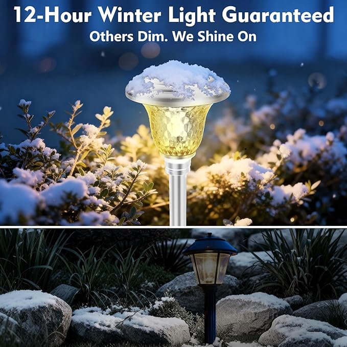 BEAU JARDIN 8 Pack Solar Pathway Lights Outdoor Stainless Steel Lights Solar Powered Waterproof Glass High Lumen Garden Landscape Path Yard Walkway Driveway Outside Color Changing Cool White Silver