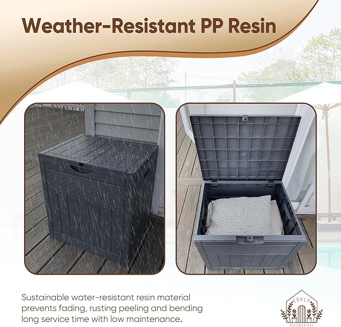 33 Gallon Deck Box Set of 2, Small Outdoor Storage Box Waterproof, Lockable Secure Package Bin Delivery Box for Outside, Patio Cushions Storage Box, Delivery Driver Snack Box for Porch, Grey