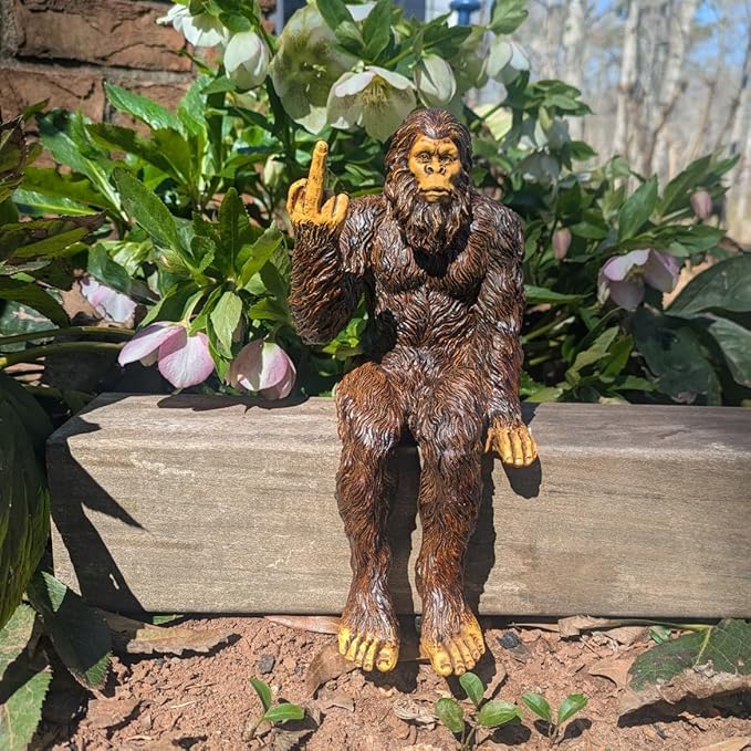 John Bernard & Company Bigfoot The Rude ‘Flipping The Bird’ Sasquatch Yeti Statue/Figurine Indoor/Outdoor Sculpture for Patio, Deck, Home, Office 10 in H Shelf Sitter Figurine (Natural)