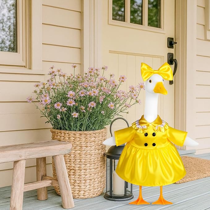 Porch Goose Outfit Flower Lawn Goose Dress Clothes for 23" Large Geese Statue Outdoor Patio Yard Lawn Art Decoration