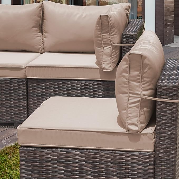 Outdoor Patio Furniture Sets with Propane Fire Pit Table, 10 Pieces Outdoor Furniture Patio Sectional Sofa Conversation Set w/ETL Approved 43" Gas Outdoor Fire Table & Coffee Table Brown.