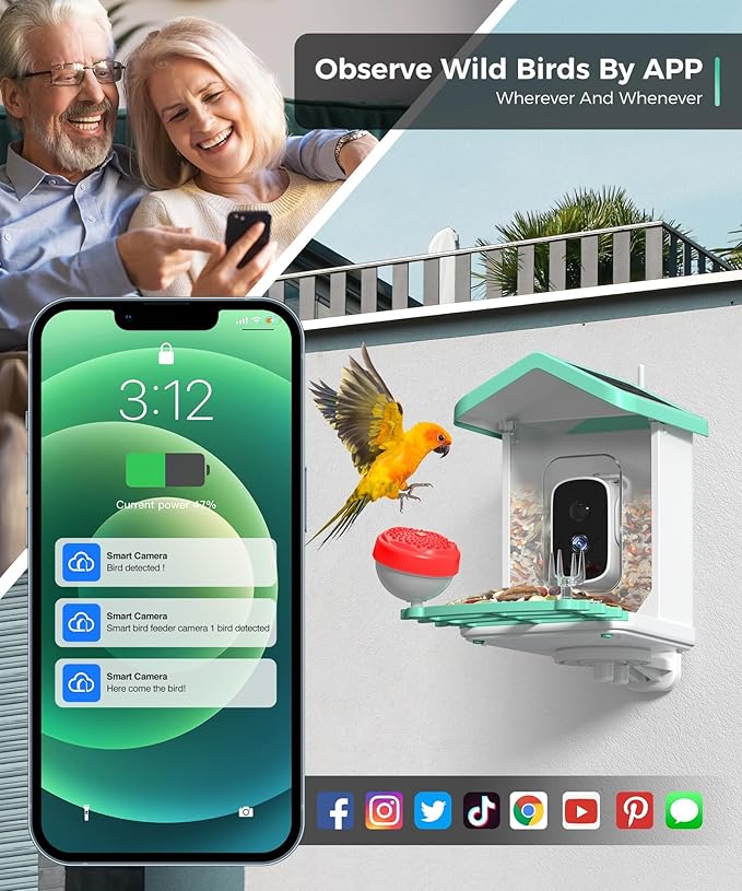 Bird Feeder with Camera, 4K HD AI Birds Species Identification Cam, Smart Bird Camera with Solar Powered, Auto Capture & Instant Notifications, Ideal Present for Family and Birds Lovers