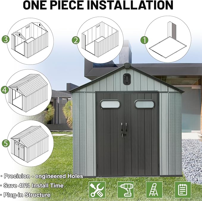 6X6 FT Outdoor Resin Storage Shed, Waterproof Plastic Garden Shed with Lockable Door, Windows & Vents, Outside Storage Tool Shed for Patio Furniture, Lawn Mower, Bike
