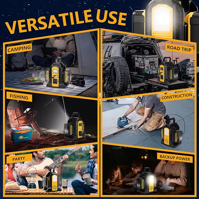 350W Power Inverter for Dewalt 20V 60V Battery, 2-Port Battery Converts 20V DC to 120V AC Inverter with LED Light, 3 USB-A, 1 USB-C, DC and AC Outlet, Portable Power Station for Outdoor Use(Tool Only)