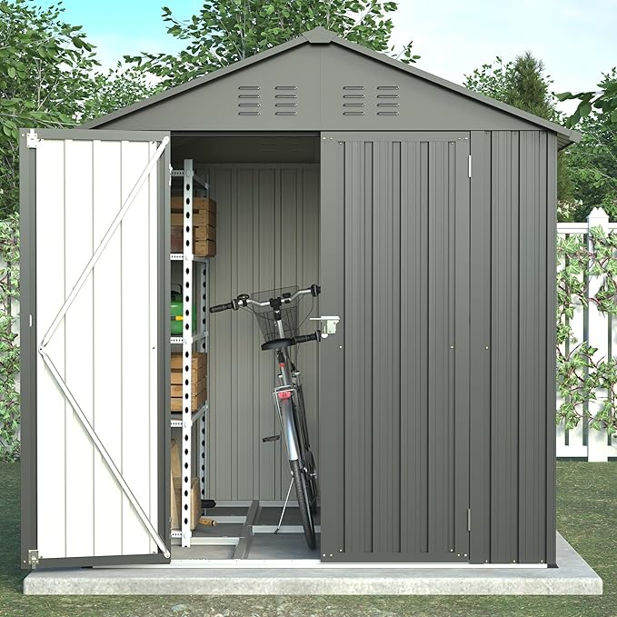 6x6 ft Metal Outdoor Storage Shed,Metal Steel Utility Tool Shed Storage House with Window and Floor Kit for Backyard Garden Patio Lawn Black