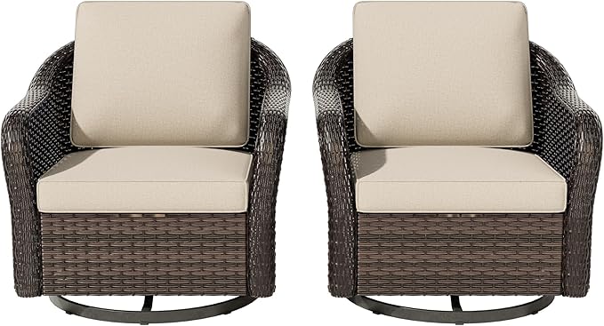 Vista Vibe Outdoor Patio 360 Degree Swivel Glider Rocker Chairs Set of 2, Washable Cushions, All-Weather & Steel Frame & Deep Seat Chairs, Balcony, Yard (Beige)