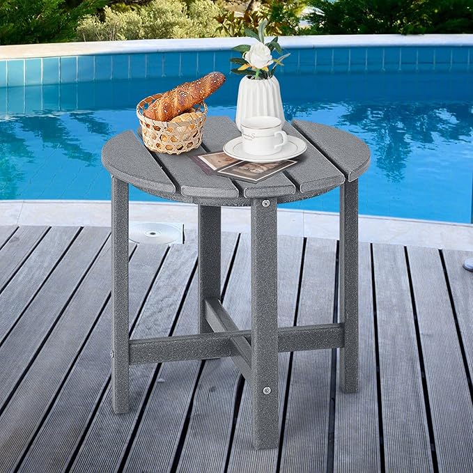 Tangkula Round Outdoor Side Table, 18 Inch Weather Resistant HDPE Adirondack Table, Outdoor Indoor Chairside End Tables, Patio Side Table for Lawn Garden Balcony Backyard, Easy Assembly (2, Gray)
